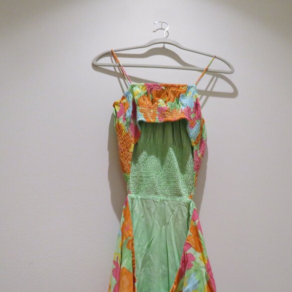 SABO SKIRT Adelina Midi Dress in Bright Floral Cut Out Feminine Smocked Flowy XS - Picture 9 of 14